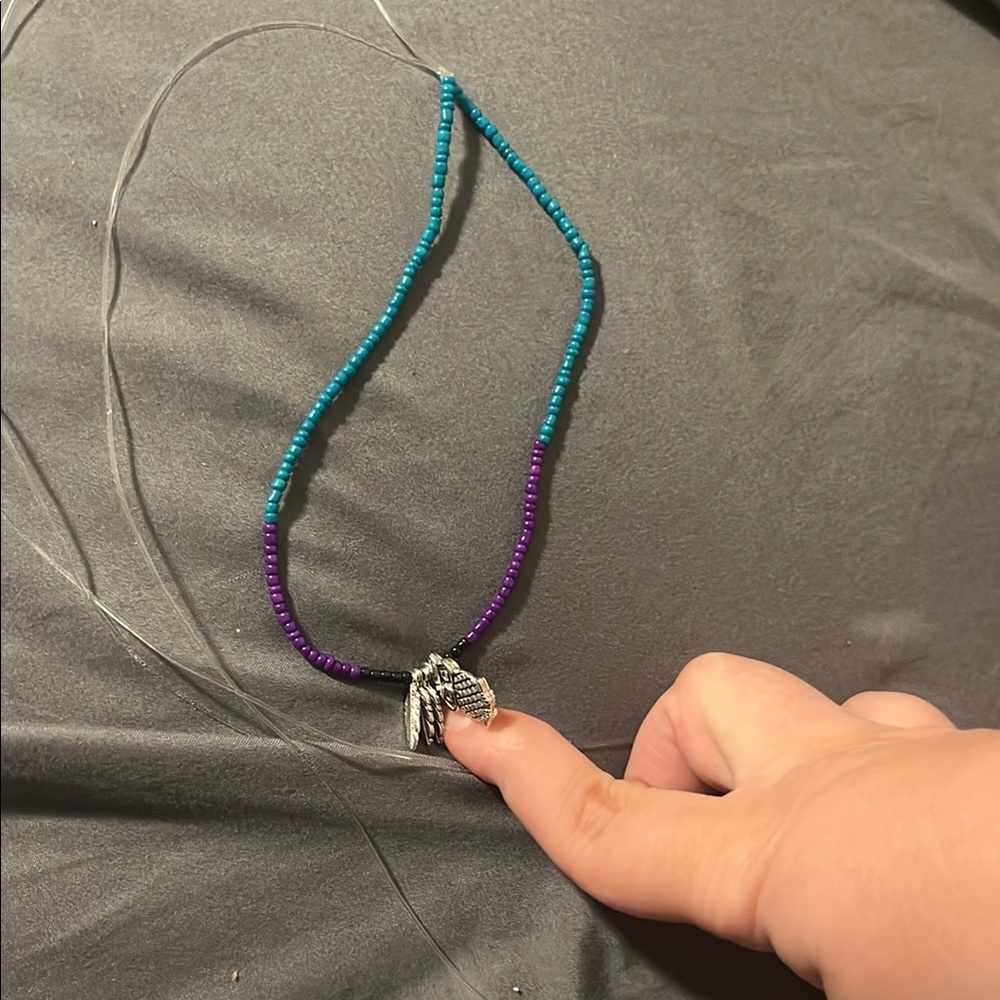 Beaded Key Holder Necklace - Purple and Blue